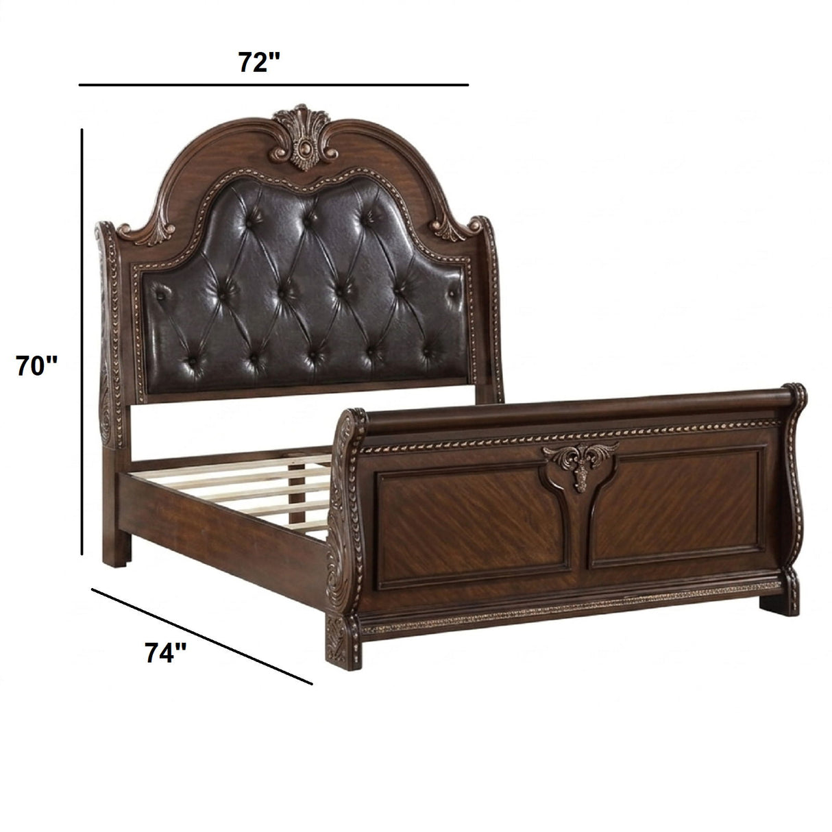 Bed & Carved Padded And Button Tufted Headboard