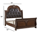 Bed & Carved Padded And Button Tufted Headboard