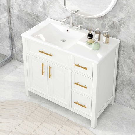 Modern Bathroom Vanity With Sink Top, 2 Doors And 3 Drawers