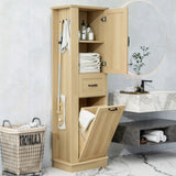 Tall Storage Cabinet With Tilt Out Compartment, Adjustable Shelves, Soft Close Hinges - Natural
