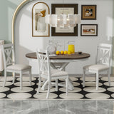 Dining Set With Extendable Round Table And 4 Upholstered Chairs