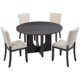 Round Dining Set With 4 Upholstered Dining Chairs