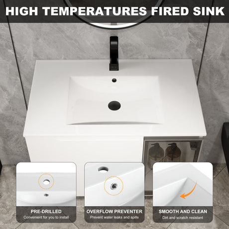 Wall Mounted Bathroom Vanity With Sink, 2 Soft Close Doors, Cabinet & Half Door