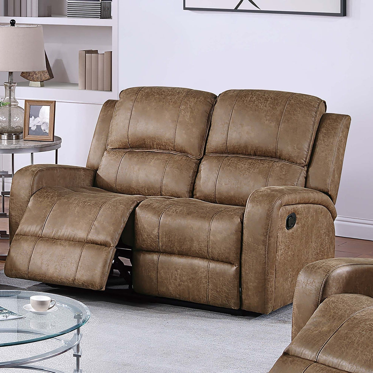 Manual Reclining Loveseat With Horizontal And Vertical Tufting