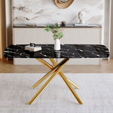 Luxurious Marble Patterned Dining Table With Metal Fork Legs