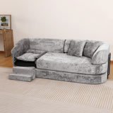 3 Seater Sofa With Built In Pet Bed Nook, Curved Design And 2 Throw Pillows
