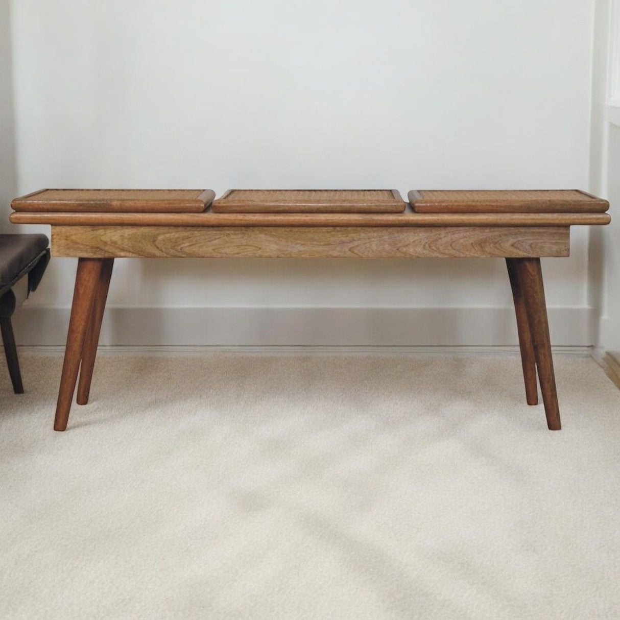 Larissa - Triple Accent Cane Bench - Beige