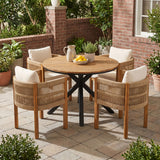 5 Piece Outdoor Dining Set With Round Table And 4 Wrapped Chairs - Black / Brown / Teak