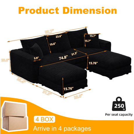 Deep Seat Convertible Sofa With Soft Pillows And Ottomans