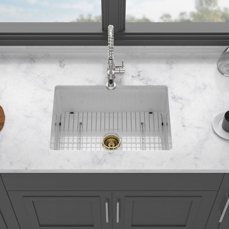 Undermount Single Bowl Ceramic Kitchen Sink, Dual Mount