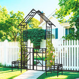 Garden Arch With Gate With Planter, Climbing Plants Support Outdoor - Black