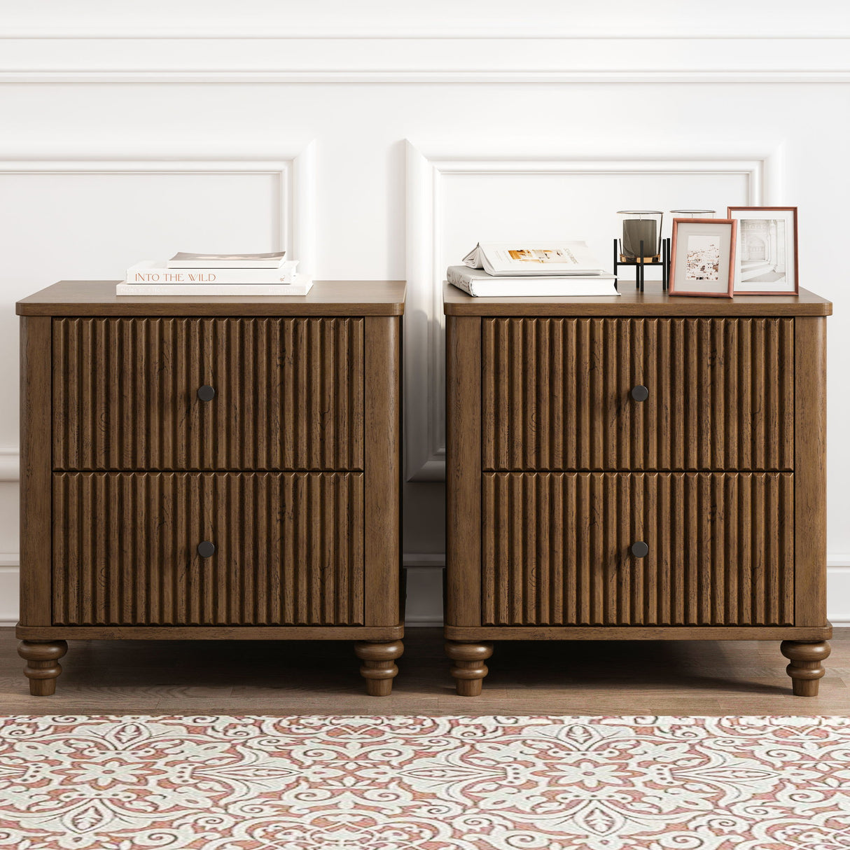 Fluted Nightstand With 3 Drawers
