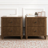 Fluted Nightstand With 3 Drawers