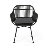 Outdoor Rattan Accent Chair With Metal Legs