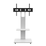 Mobile TV Stand With Shelf Floor Mount Cart For TVs With Lockable Wheels Ideal For Living Room Bedroom Or Office - White