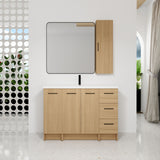 Freestanding Bathroom Vanity Set With Tall Side Cabinet, 3 Drawers And 3 Door Cabinet, Integrated Sink, Large Storage - Glossy White / Light Oak