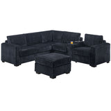 Contemporary L-Shaped Sectional Set With USB Console & Ottoman