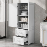 Tall Freestanding Bathroom Storage Cabinet With 2 Drawers And Adjustable Shelf