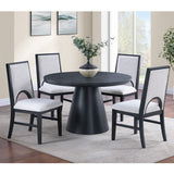 5 Piece Round Dining Set With Upholstered Chairs - Black / White