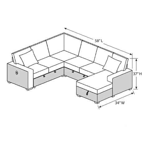 Convertible Sectional Upholstered Sleeper Sofa With Storage Chaise