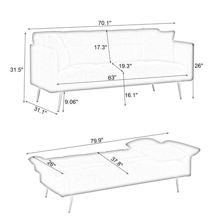 Convertible Double Futon Sofa Bed With Folding Armrests For Living Rooms