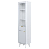 Tall Bathroom Storage Cabinet With Adjustable Shelves And 1 Drawer & Door