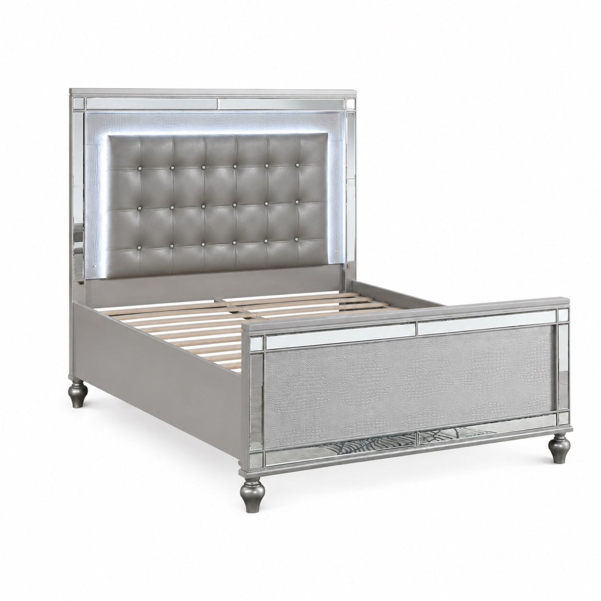 3 Piece Bedroom Set, Sleek Modern Bed With LED Nightstands