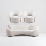3 Piece Set Curved Sofa, Upholstered 3 Seater With Tight Curved Back For Living Room - White