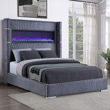 Haven - Upholstered Queen Bed With Integrated Flame Box - Gray