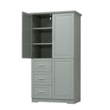 Tall And Wide Storage Cabinet With Doors For Bathroom Or Office, 3 Drawers - Gray