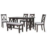 6 Piece Family Dining Room Set, Space Saving Foldable Table And 4 Chairs With Bench
