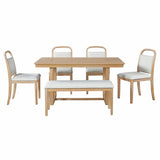 Farmhouse Dining Set With 4 Upholstered Chairs & 1 Bench