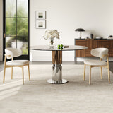 Round Dining Table & Tempered Glass Top - Brown