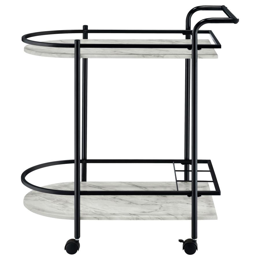 Desiree 2-tier Faux Marble Shelf Metal Bar Cart Black - 181376