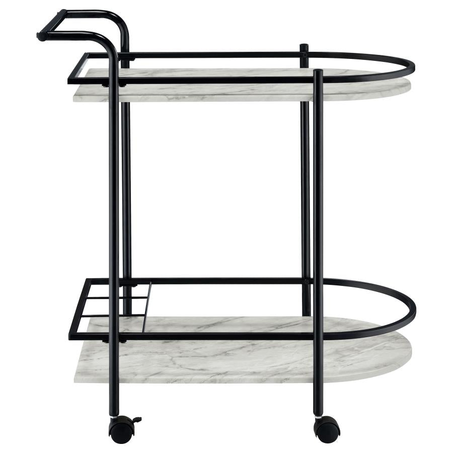 Desiree 2-tier Faux Marble Shelf Metal Bar Cart Black - 181376