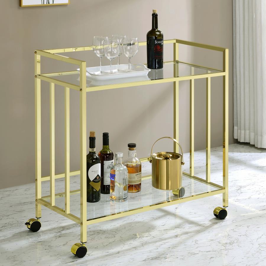 Cara 2-tier Rectangular Glass Shelf Metal Bar Cart Brass - 181381