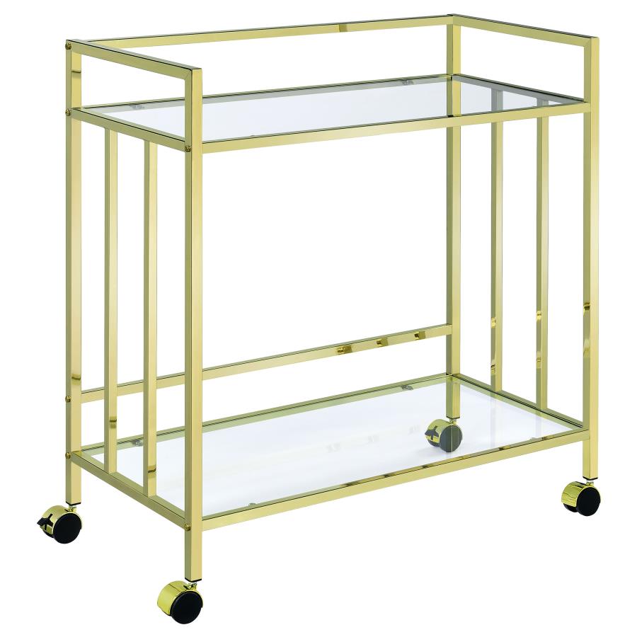 Cara 2-tier Rectangular Glass Shelf Metal Bar Cart Brass - 181381