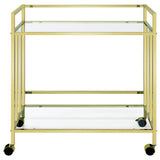 Cara 2-tier Rectangular Glass Shelf Metal Bar Cart Brass - 181381