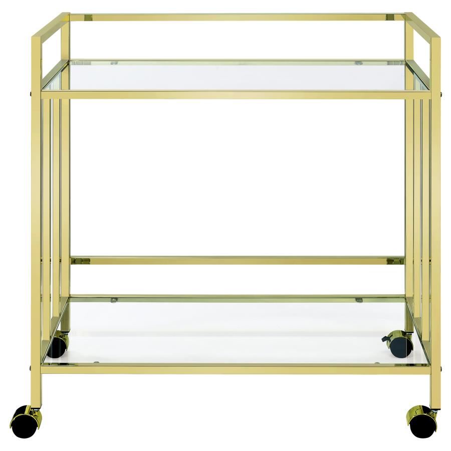 Cara 2-tier Rectangular Glass Shelf Metal Bar Cart Brass - 181381