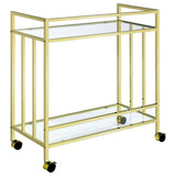 Cara 2-tier Rectangular Glass Shelf Metal Bar Cart Brass - 181381