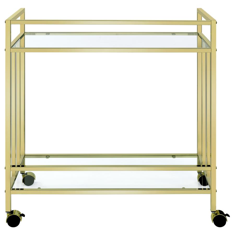 Cara 2-tier Rectangular Glass Shelf Metal Bar Cart Brass - 181381