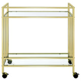 Cara 2-tier Rectangular Glass Shelf Metal Bar Cart Brass - 181381
