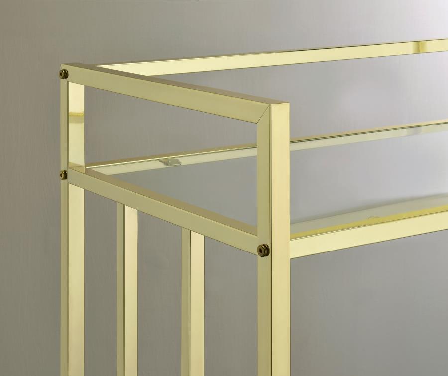 Cara 2-tier Rectangular Glass Shelf Metal Bar Cart Brass - 181381