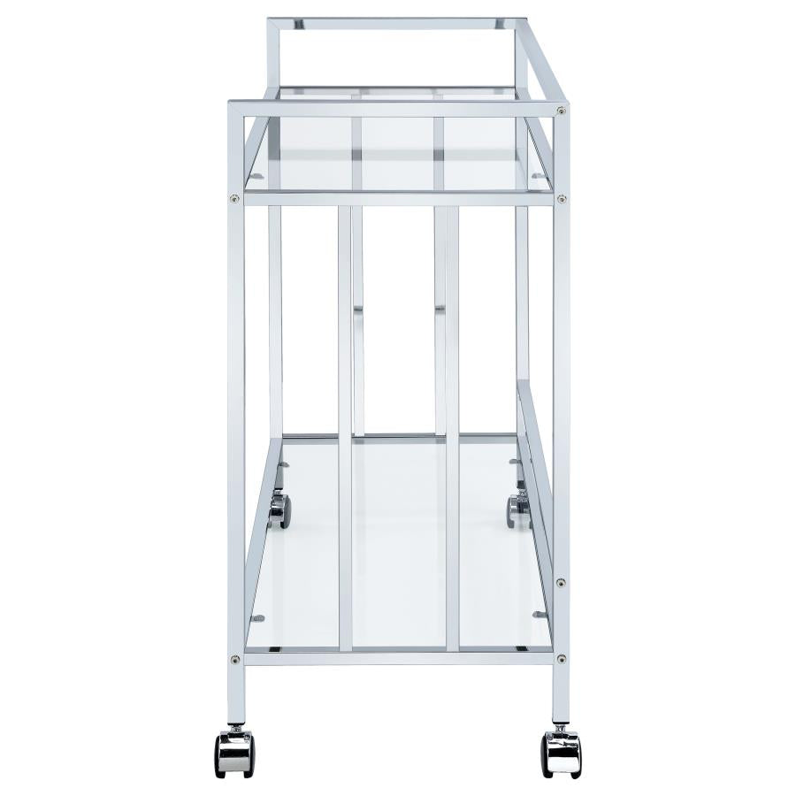Cara 2-tier Rectangular Glass Shelf Metal Bar Cart Chrome - 181382