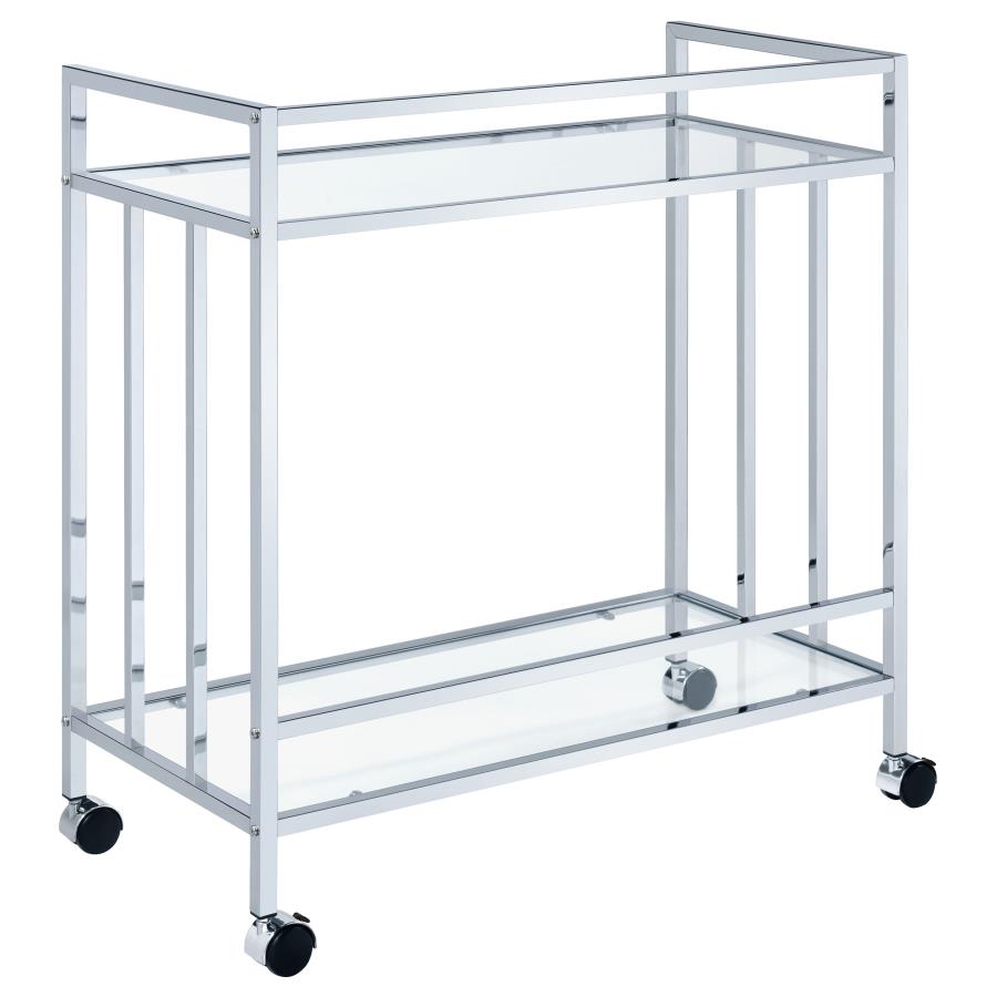 Cara 2-tier Rectangular Glass Shelf Metal Bar Cart Chrome - 181382