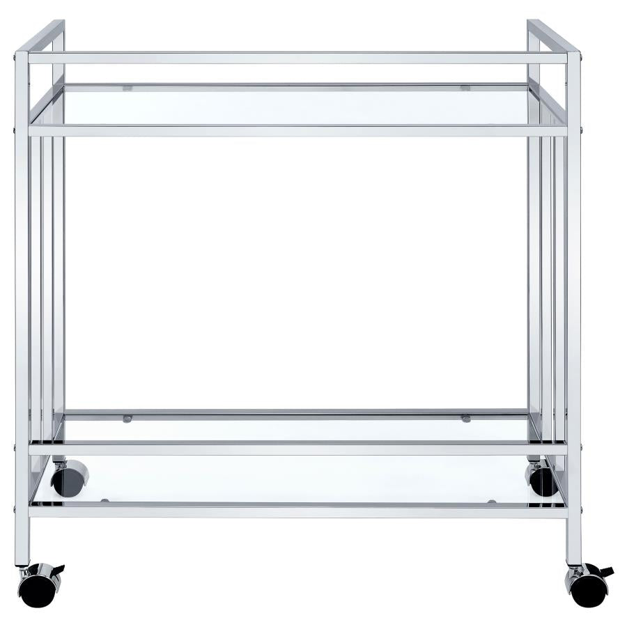 Cara 2-tier Rectangular Glass Shelf Metal Bar Cart Chrome - 181382