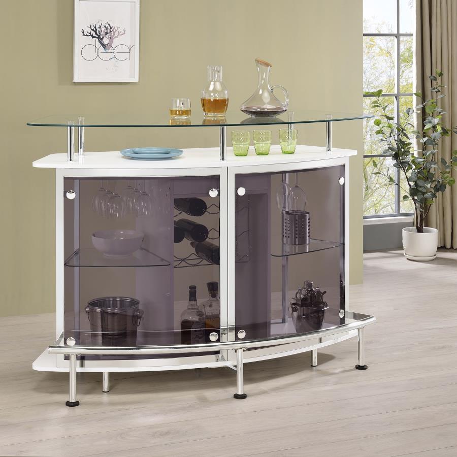 Gideon Curved Glass Top Home Bar Cabinet White High Gloss - 182235