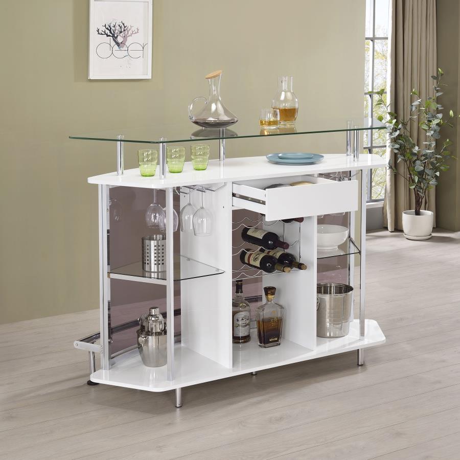 Gideon Curved Glass Top Home Bar Cabinet White High Gloss - 182235