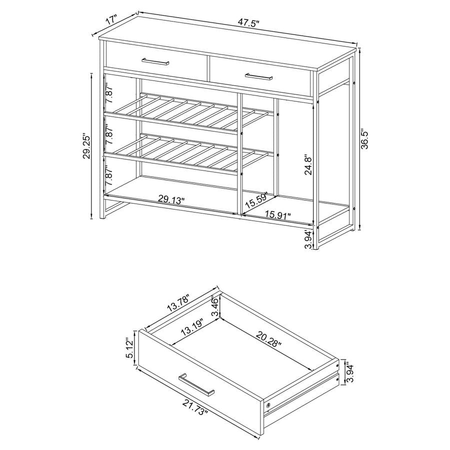 Melrose 2-drawer Home Bar Storage with Wine Rack Grey - 182275