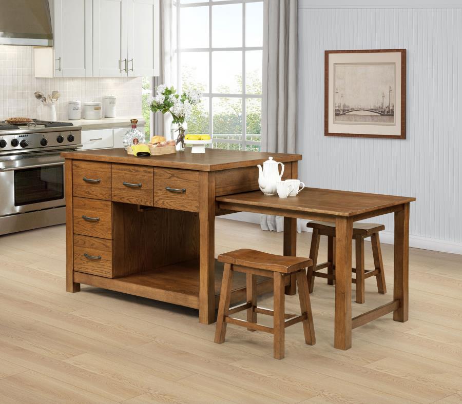 Mayfair 3-piece Kitchen Island with Extension Table Dark Oak - 182446
